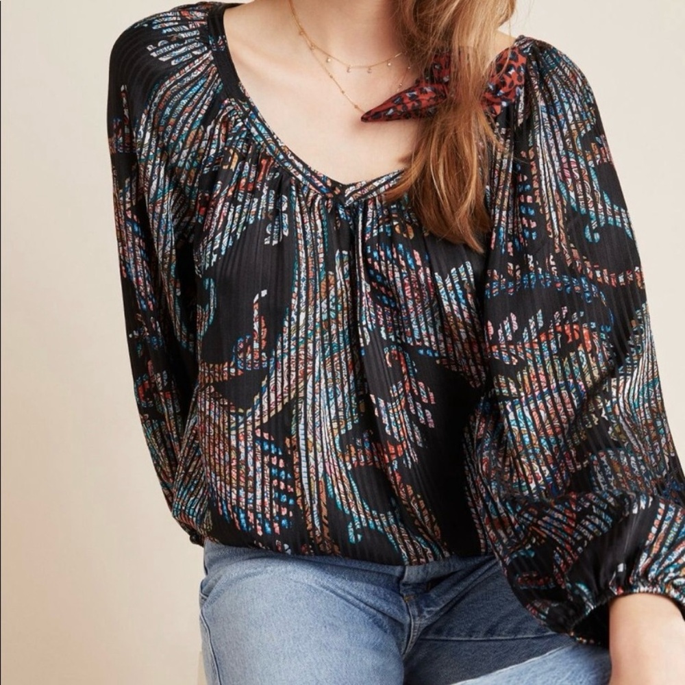 Maeve Anthropologie Stained Glass Print Blouse Womens XL Paisley Madiera